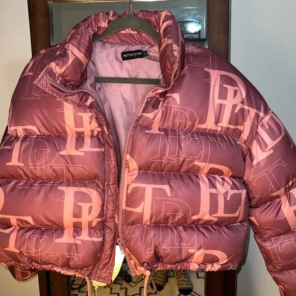 Prettylittlething pink cheap crop puffer jacket